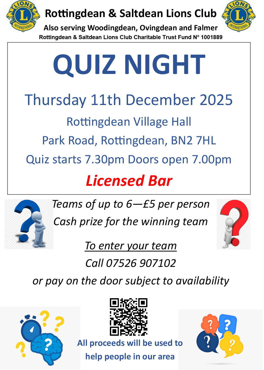Quiz Night - 11th Dec 25. Rottingdean & Saltdean Lions